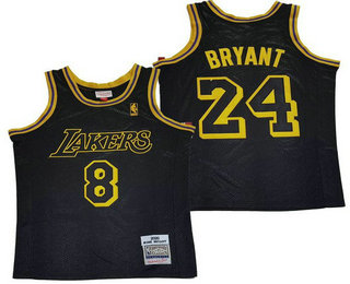 Men's Los Angeles Lakers #8 #24 Kobe Bryant Black Gold NBA 2020 Hardwood Classics Soul Swingman Throwback Jersey