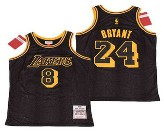 Men's Los Angeles Lakers #8 #24 Kobe Bryant Black Hardwood Classics Soul Swingman Throwback Jersey