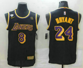 Men's Los Angeles Lakers #8 #24 Kobe Bryant Black Heart With KB Nike Swingman 2021 Earned Edition Stitched Jersey With Sponsor Logo