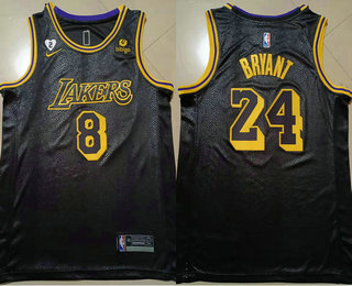 Men's Los Angeles Lakers #8 #24 Kobe Bryant Black Nike City Edition Stitched Jersey With Sponsor