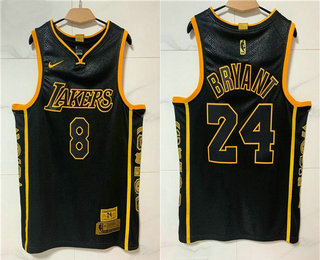 Men's Los Angeles Lakers #8 #24 Kobe Bryant Black Retired Commemorative Soul Swingman Jersey