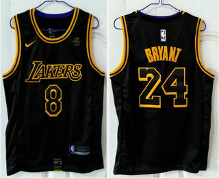 Men's Los Angeles Lakers #8 #24 Kobe Bryant Black With KB Patch 2020 Nike City Edition Stitched Jersey