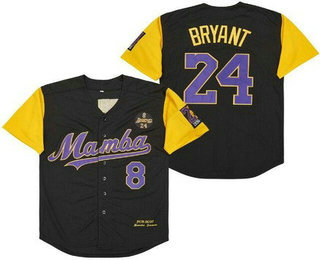 Men's Los Angeles Lakers #8 #24 Kobe Bryant Black Yellow Mamba 1978 2020 Baseball Jersey