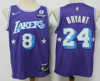 Men's Los Angeles Lakers #8 #24 Kobe Bryant Purple Nike Diamond 2022 City Edition Swingman Stitched Jersey With Sponsor