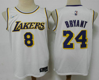 Men's Los Angeles Lakers #8 #24 Kobe Bryant White 75th Anniversary Diamond 2021 Stitched Jersey