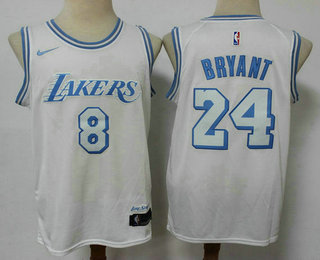 Men's Los Angeles Lakers #8 #24 Kobe Bryant White NEW 2021 Nike City Edition Stitched Jersey