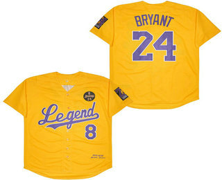 Men's Los Angeles Lakers #8 #24 Kobe Bryant Yellow 1978 2020 Baseball Jersey