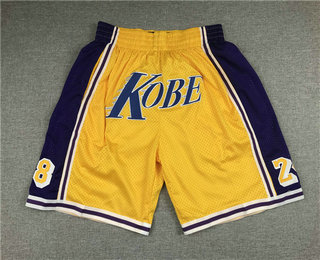 Men's Los Angeles Lakers #8 #24 Kobe Bryant Yellow Just Don Swingman Throwback Shorts