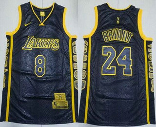 Men's Los Angeles Lakers #8#24 Kobe Bryant Black Retired Commemorative Swingman Jersey