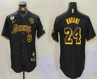 Men's Los Angeles Lakers #8 24 Kobe Bryant Black Cool Base Stitched Baseball Jersey