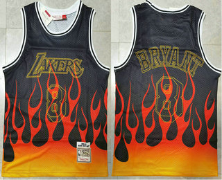 Men's Los Angeles Lakers #8 Kobe Bryant 1996-97 Black Flame Edition Hardwood Classics Soul Swingman Throwback Jersey