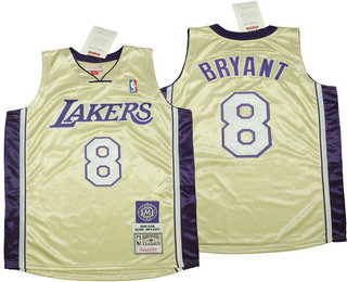 Men's Los Angeles Lakers #8 Kobe Bryant Gold 1996-2016 The Hall of Fame Throwback Jersey