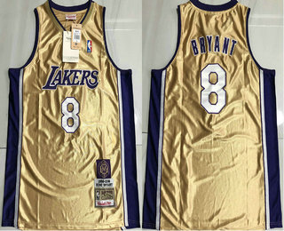 Men's Los Angeles Lakers #8 Kobe Bryant Gold 2020 Hall of Fame Hardwood Classics Soul AU Throwback Jersey