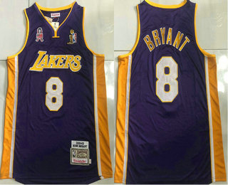 Men's Los Angeles Lakers #8 Kobe Bryant Purple 2001-02 Hardwood Classics Soul AU Throwback Jersey