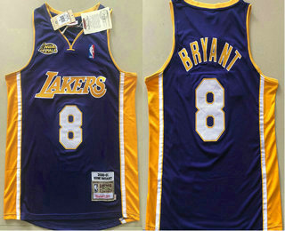 Men's Los Angeles Lakers #8 Kobe Bryant Purple Champion Patch 2000-01 Hardwood Classics Soul AU Throwback Jersey