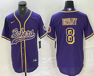 Men's Los Angeles Lakers #8 Kobe Bryant Purple Cool Base Stitched Baseball Jersey