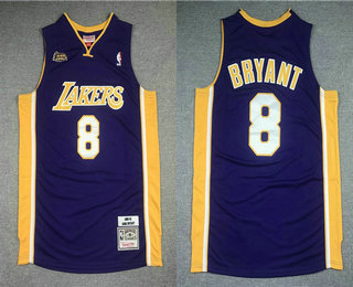 Men's Los Angeles Lakers #8 Kobe Bryant Purple Finals Patch 2000-01 Hardwood Classics Soul Swingman Throwback Jersey