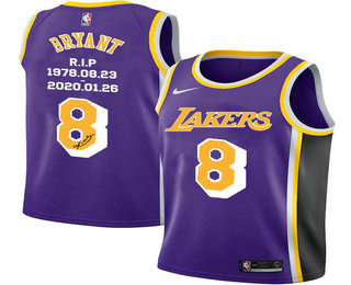 Men's Los Angeles Lakers #8 Kobe Bryant Purple R.I.P Signature Swingman Jersey