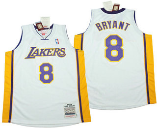 Men's Los Angeles Lakers #8 Kobe Bryant White 2003-04 Hardwood Classics Soul Swingman Throwback Jersey