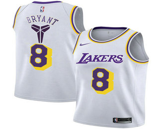 Men's Los Angeles Lakers #8 Kobe Bryant White Nike Swingman Black Mamba Logo Swingman Jeresy