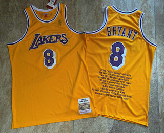 Men's Los Angeles Lakers #8 Kobe Bryant Yellow 1996-97 Hardwood Classics Soul AU Throwback Jersey