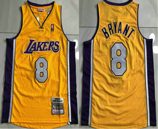 Men's Los Angeles Lakers #8 Kobe Bryant Yellow 1999-00 Hardwood Classics Soul AU Throwback Jersey