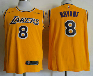 Men's Los Angeles Lakers #8 Kobe Bryant Yellow 2018-2019 Nike Wish Swingman Stitched NBA Jersey