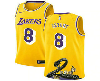 Men's Los Angeles Lakers #8 Kobe Bryant Yellow Nike Swingman Black Mamba Fashion NBA Jersey