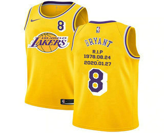 Men's Los Angeles Lakers #8 Kobe Bryant Yellow Nike Swingman RIP Fashion NBA Jersey