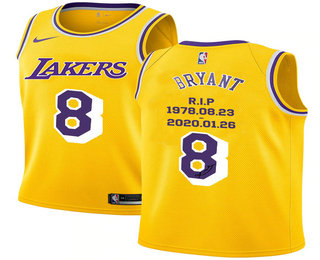 Men's Los Angeles Lakers #8 Kobe Bryant Yellow R.I.P Signature Swingman Jersey