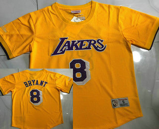 Men's Los Angeles Lakers #8 Kobe Bryant Yellow Short Sleeved AU Throwback Jersey