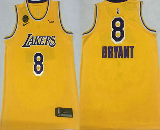 Men's Los Angeles Lakers #8 Kobe Bryant Yellow With KB Patch NEW 2020 Nike Wish Swingman Stitched NBA Jersey