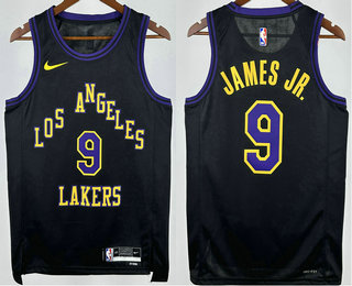 Men's Los Angeles Lakers #9 Bronny James Jr Black 2023 City Icon Heat Press Jersey