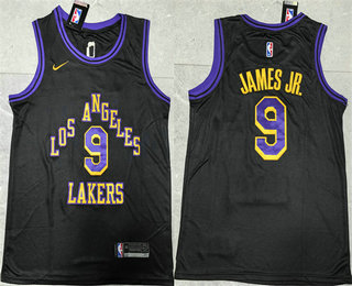 Men's Los Angeles Lakers #9 Bronny James Jr Black 2023 City Icon Sponsor Swingman Stitched Jersey