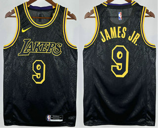 Men's Los Angeles Lakers #9 Bronny James Jr Black City Icon Hot Press Jersey