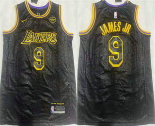 Men's Los Angeles Lakers #9 Bronny James Jr Black City Icon Sponsor Swingman Stitched Jersey