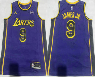 Men's Los Angeles Lakers #9 Bronny James Jr Purple Statement Icon Sponsor Swingman Stitched Jersey