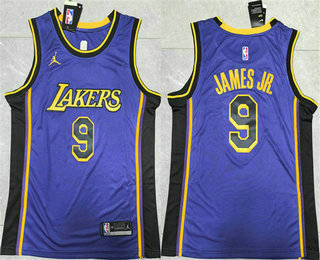 Men's Los Angeles Lakers #9 Bronny James Jr Purple Stitched Basketball Jersey