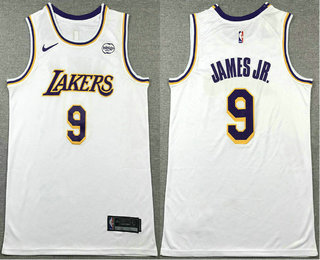 Men's Los Angeles Lakers #9 Bronny James Jr White Icon Sponsor Swingman Stitched Jersey