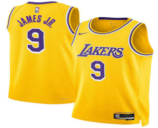 Men's Los Angeles Lakers #9 Bronny James Jr Yellow Icon Edition Stitched Basketball Jersey