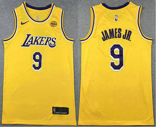 Men's Los Angeles Lakers #9 Bronny James Jr Yellow Icon Sponsor Swingman Stitched Jersey