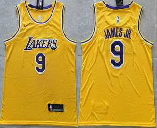 Men's Los Angeles Lakers #9 Bronny James Jr Yellow Icon Swingman Stitched Jersey