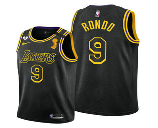 Men's Los Angeles Lakers #9 Rajon Rondo Black 2020 NBA Finals Champions NEW 2021 Nike City Edition Stitched Jersey