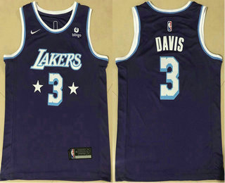 Men's Los Angeles Lakers 2022 City Edition #3 Anthony Davis Purple Stitched Basketball Jersey