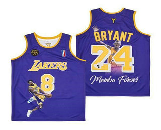 Men's Los Angeles Lakers Front #8 Back #24 Kobe Bryant Purple With KB Patch Fashion Jersey