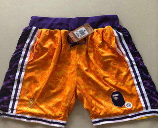 Men's Los Angeles Lakers Mitchell & Ness x BAPE Yellow 1996-97 Hardwood Classics Shorts