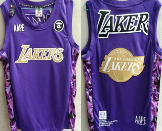 Men's Los Angeles Lakers NBA AAPE Purple Swingman Throwback Jersey