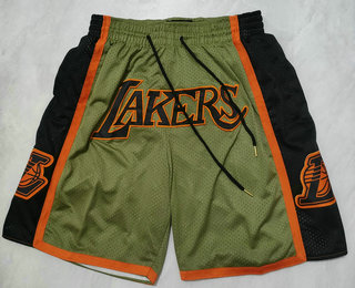 Men's Los Angeles Lakers Olive Military Flight Throwback Swingman Shorts