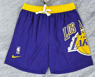 Men's Los Angeles Lakers Purple Big LOGO Stitched Swingman Nike Shorts