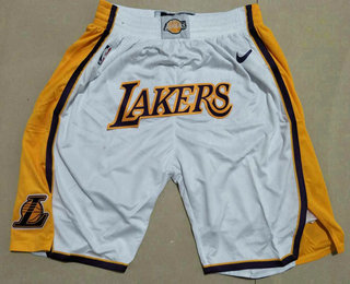 Men's Los Angeles Lakers White With Lakers Nike Swingman Printed NBA Shorts